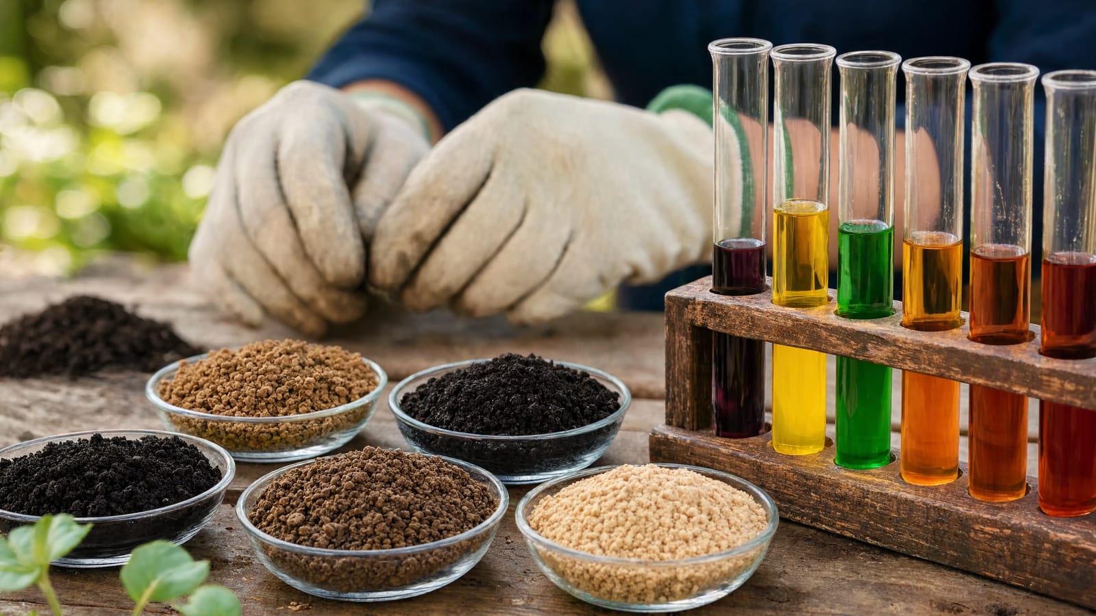 Soil samples being examined in small test dishes