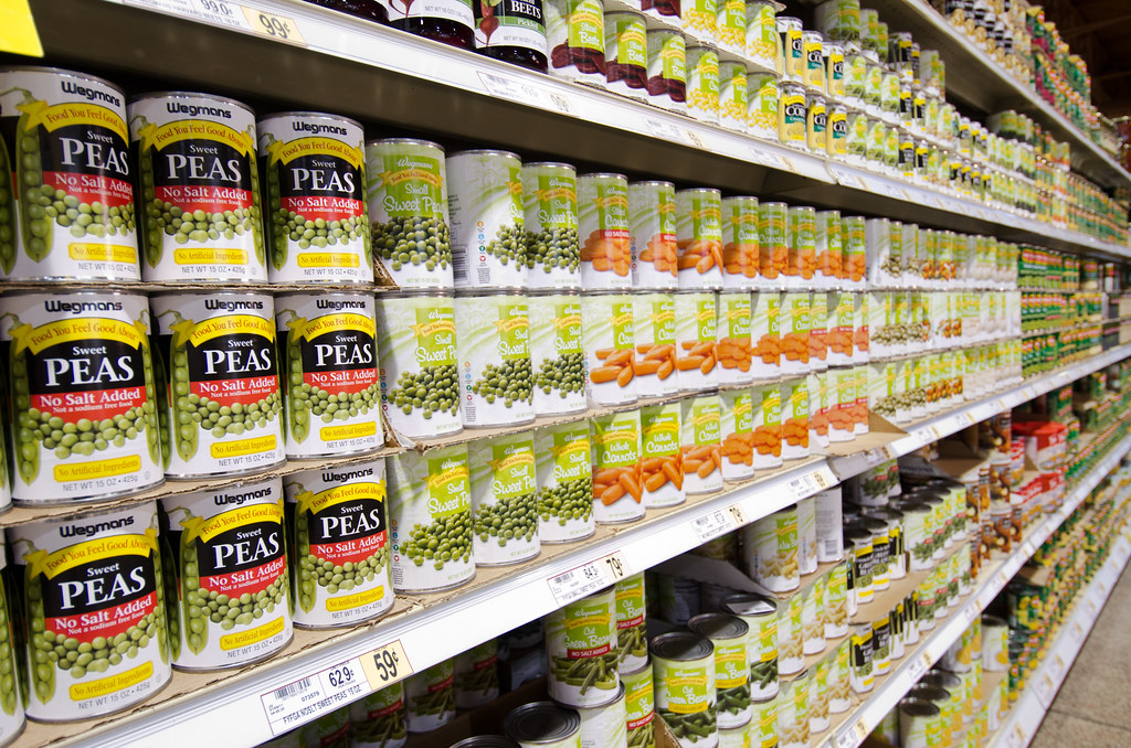 Shelves of stored food