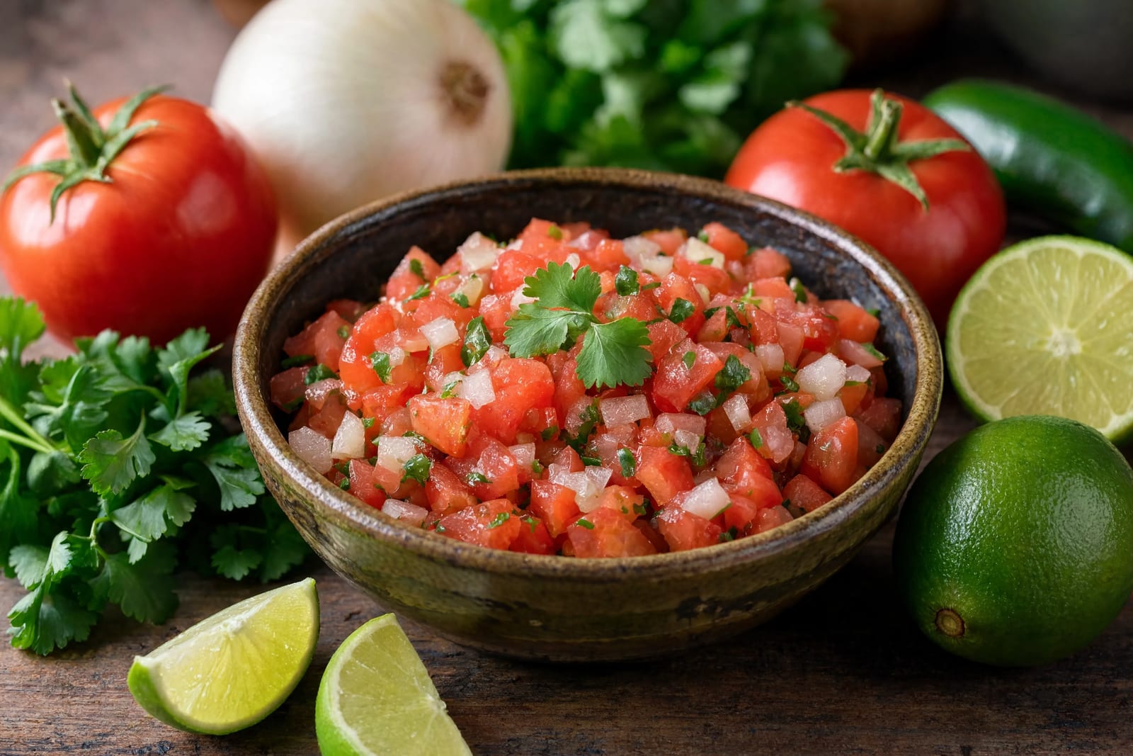 A bowl of fresh chunky tomato salsa